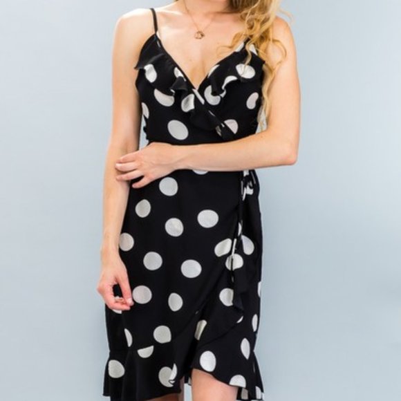 DRESS BLACK POLKA DOT WRAP DRESS - Picture 6 of 8